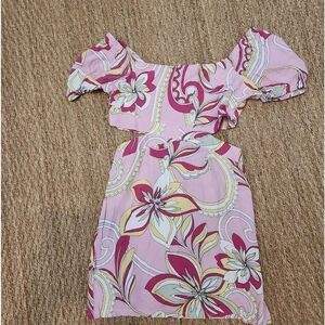 Sky To Moon Pink Floral Mini Dress with Puff Sleeves Size S Nwot